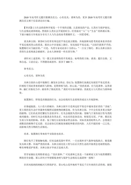 2019年高考作文题目预测及范文：心有亮光,和谐为美