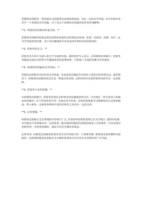 阳极氧化铝板 折射率