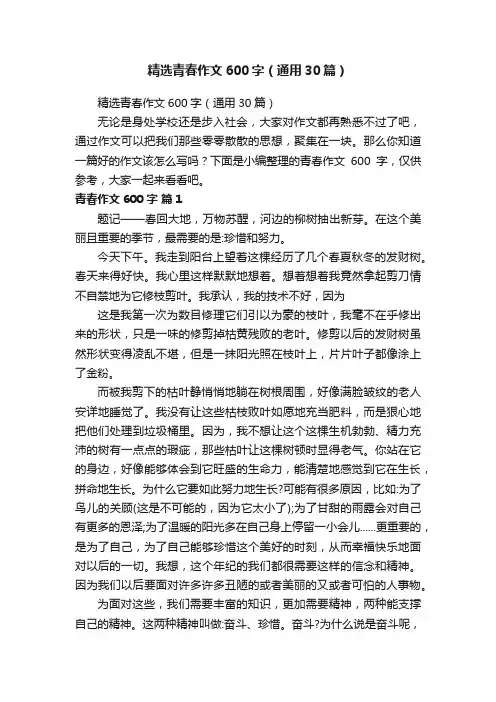 精选青春作文600字（通用30篇）