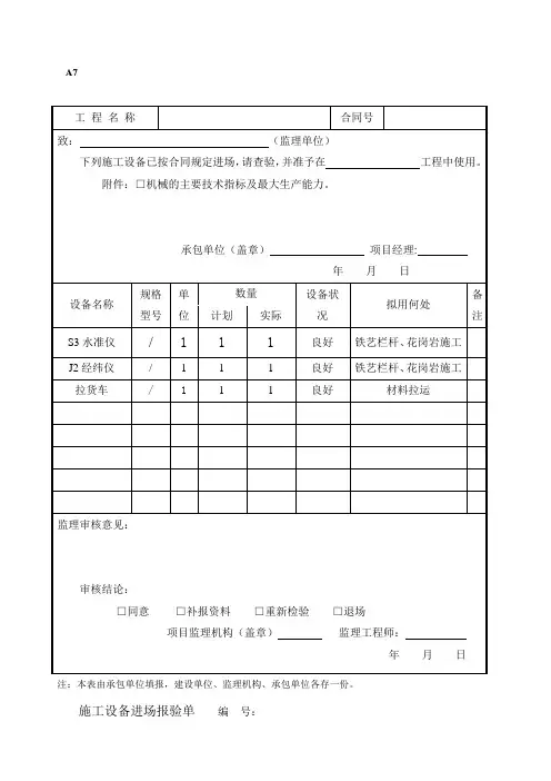 A7-施工设备进场报验单