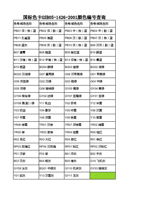 油漆国标号颜色查询