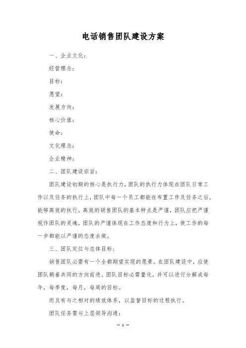 电话销售团队建设方案