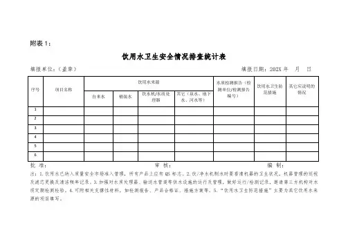 饮用水卫生安全情况排查统计表