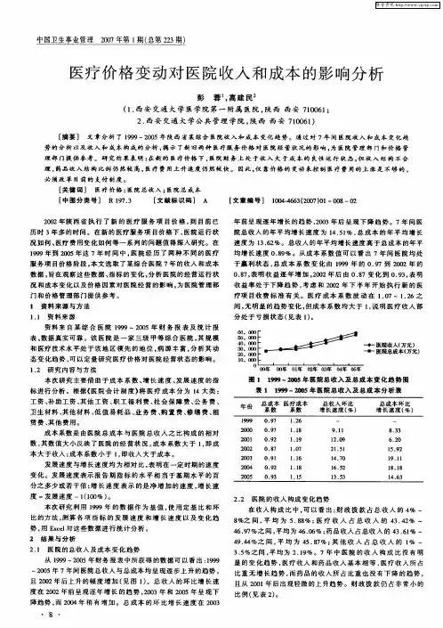 医疗价格变动对医院收入和成本的影响分析