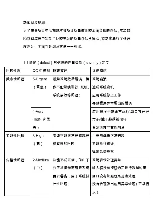 缺陷划分规划