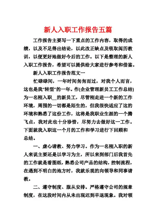 新人入职工作报告五篇