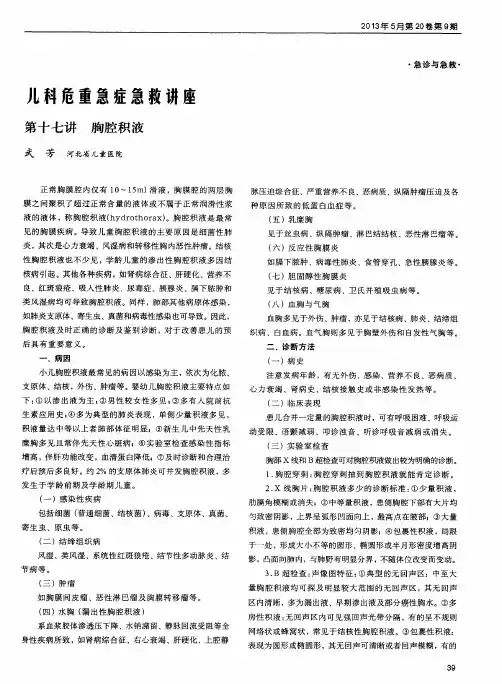 儿科危重急症急救讲座：第十七讲 胸腔积液