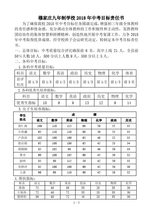 初三2018年中考目标责任书