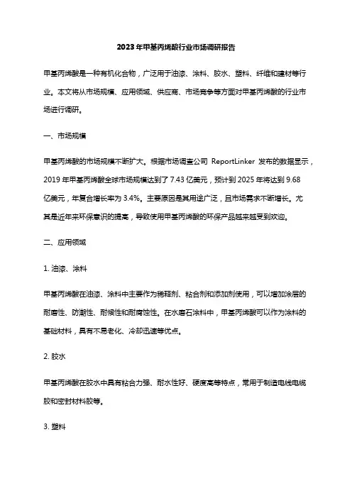 2023年甲基丙烯酸行业市场调研报告