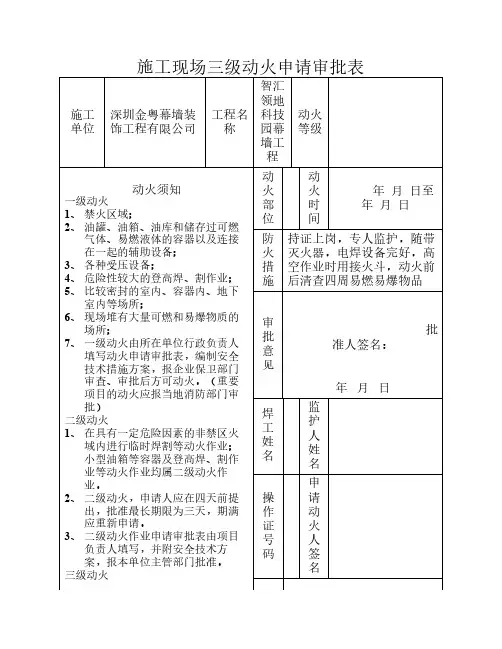 三级动火审批表