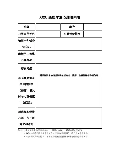学生心理状态晴雨表