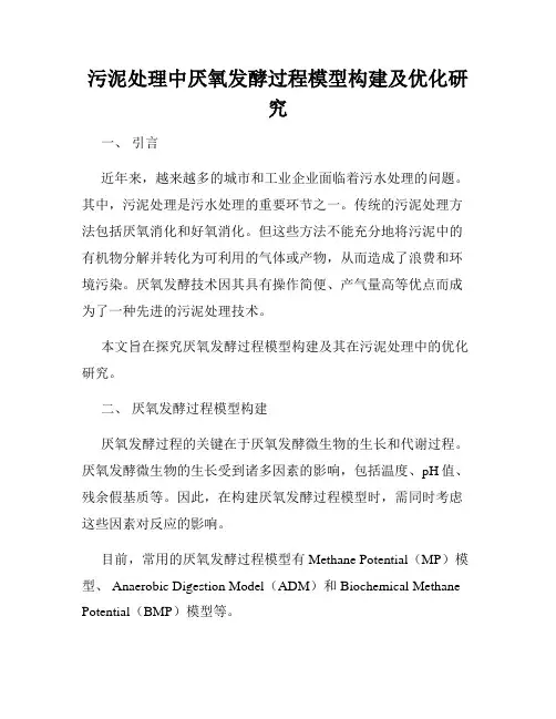 污泥处理中厌氧发酵过程模型构建及优化研究