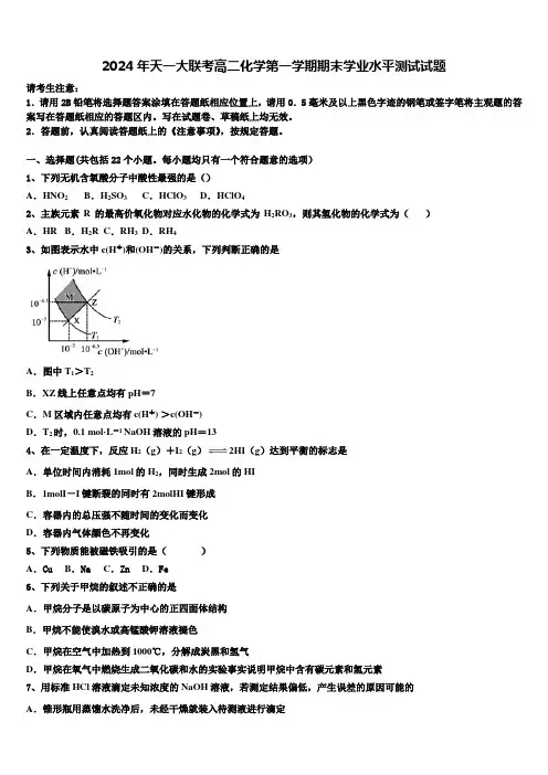 2024年天一大联考高二化学第一学期期末学业水平测试试题含解析