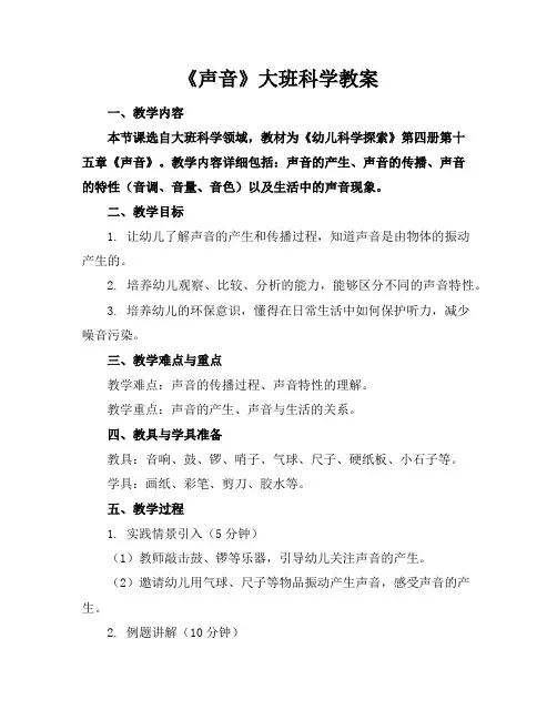 《声音》大班科学教案