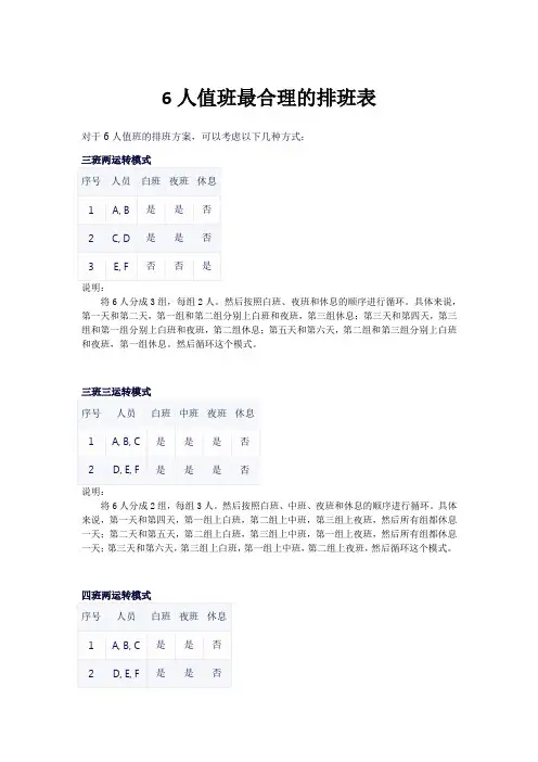 6人值班最合理的排班表