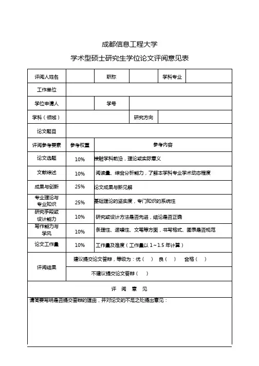 学位论文评阅意见表