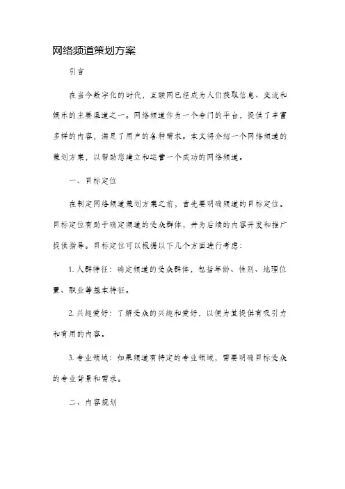 网络频道策划方案