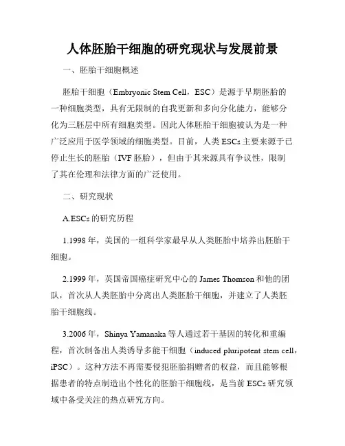 人体胚胎干细胞的研究现状与发展前景