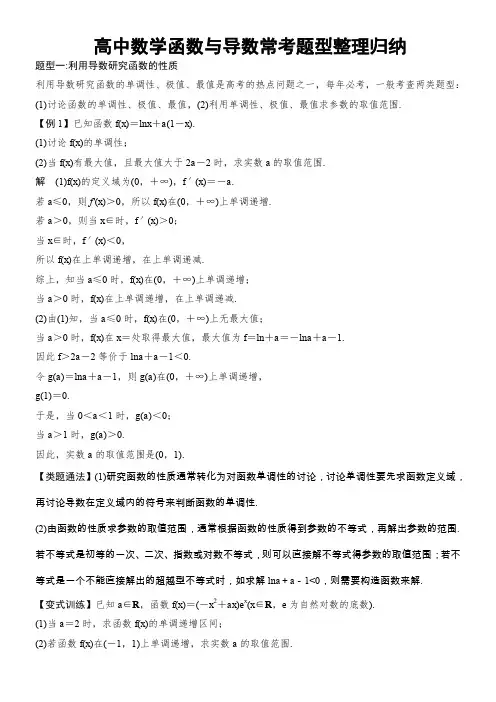 高中数学函数与导数常考题型整理归纳