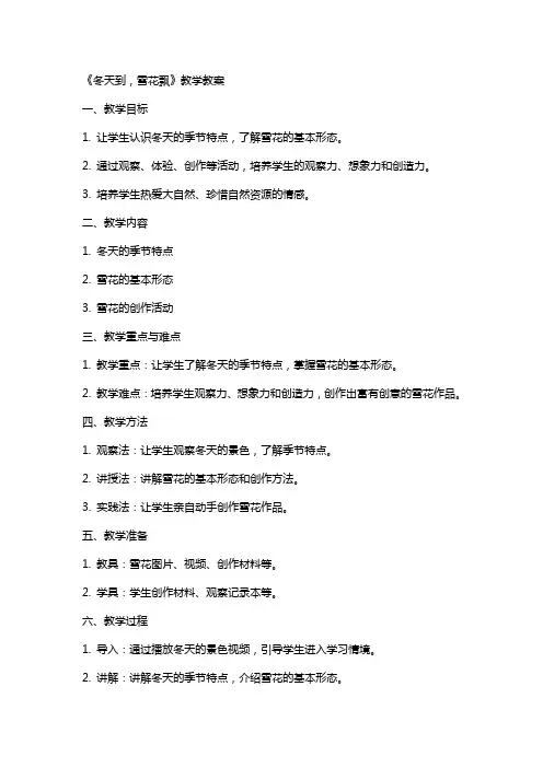 《冬天到,雪花飘》教学教案