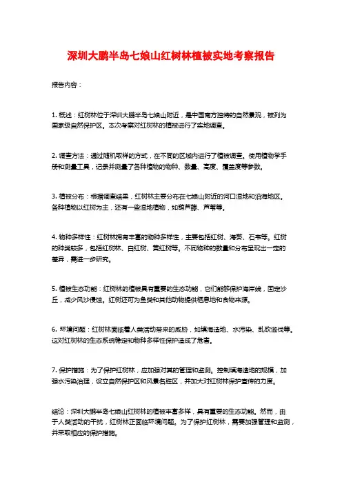深圳大鹏半岛七娘山红树林植被实地考察报告