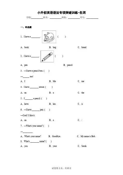 小升初英语语法专项突破训练-名词(通用,含解析) 