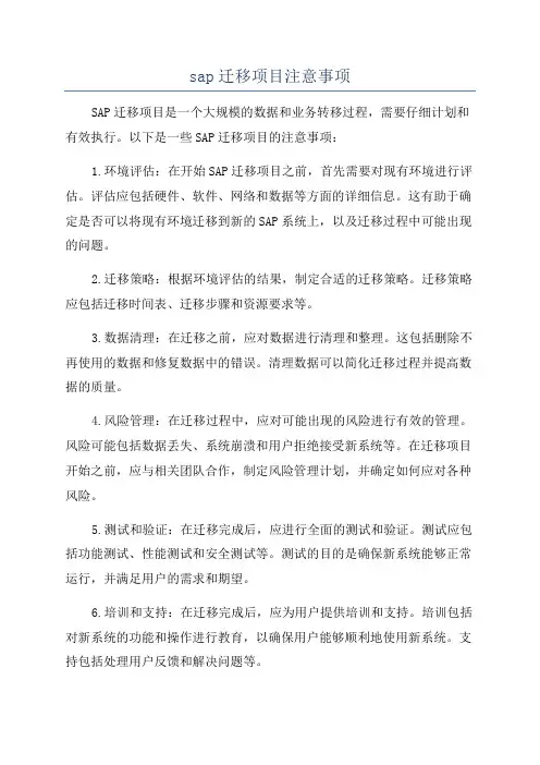 sap迁移项目注意事项