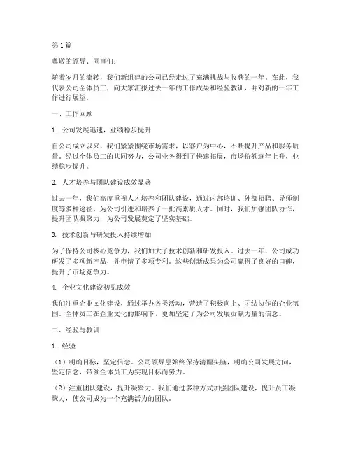 新组建公司年度总结范文(3篇)