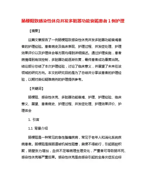 肠梗阻致感染性休克并发多脏器功能衰竭患者1例护理