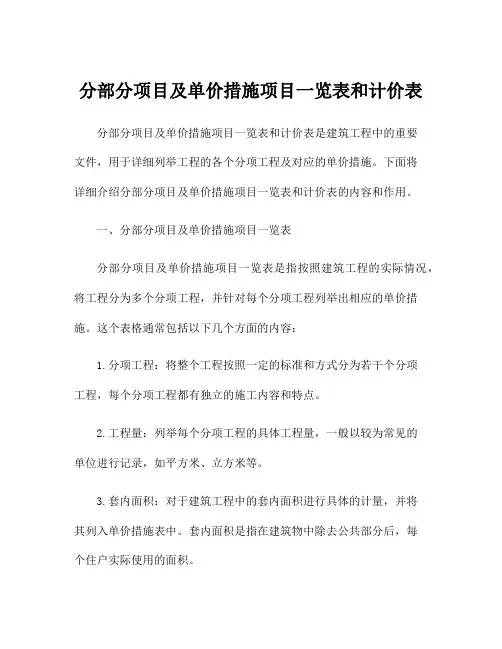 分部分项目及单价措施项目一览表和计价表