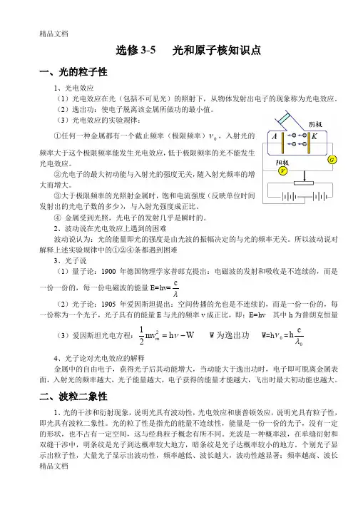 最新高考物理选修3-5光和原子核必背知识点资料