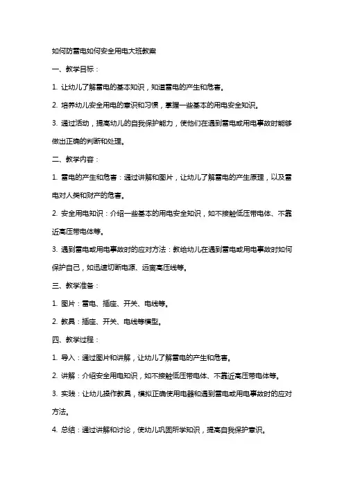 如何防雷电如何安全用电大班教案