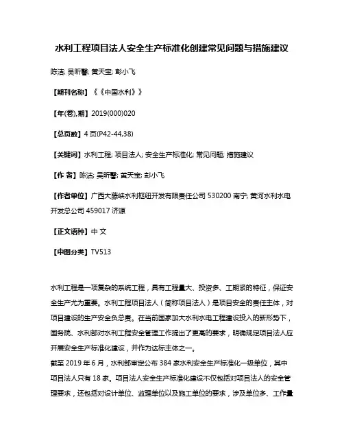 水利工程项目法人安全生产标准化创建常见问题与措施建议