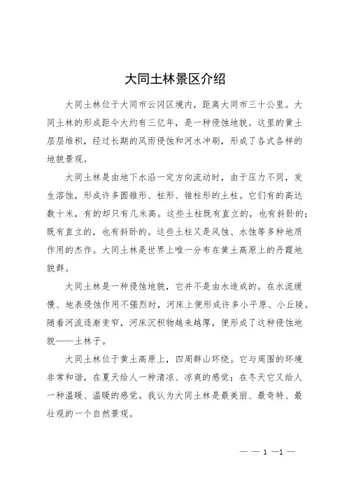 大同土林景区介绍