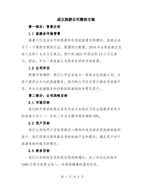 成立旅游公司整体方案