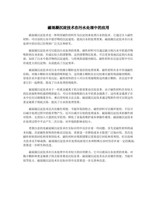 磁混凝沉淀技术在污水处理中的应用