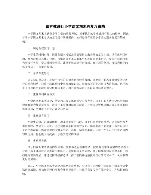 谈有效进行小学语文期末总复习策略