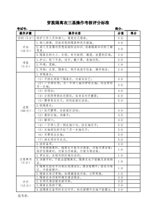 穿脱隔离衣三基操作考核评分标准