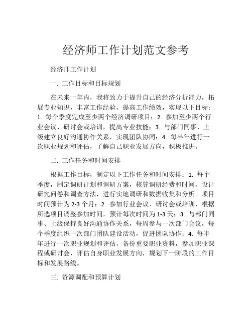 经济师工作计划范文参考