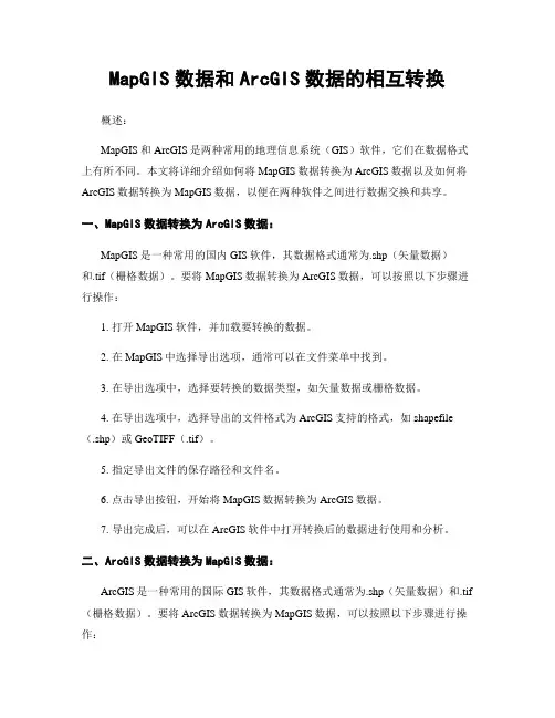 MapGIS数据和ArcGIS数据的相互转换