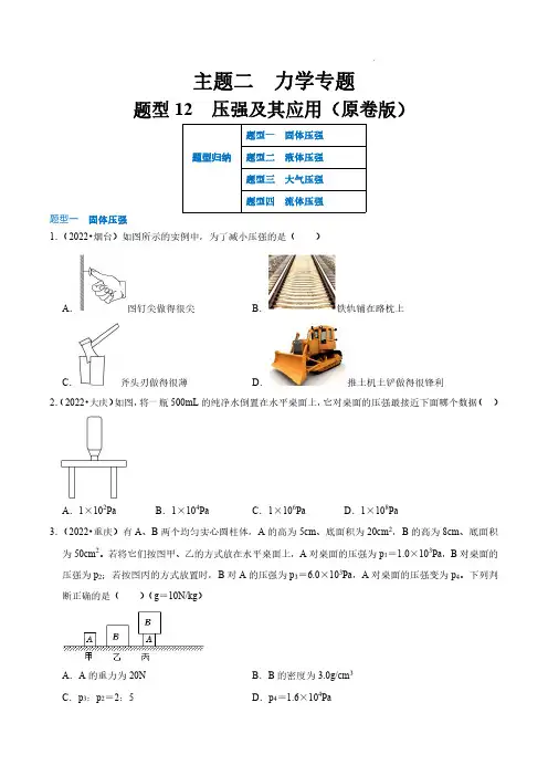 题型12  压强及其应用(原卷版)
