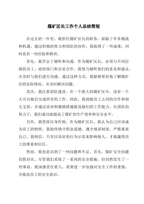 煤矿区长工作个人总结简短