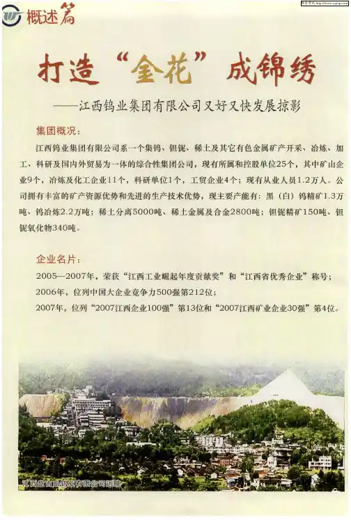 打造“金花”成锦绣——江西钨业集团有限公司又好又快发展掠影