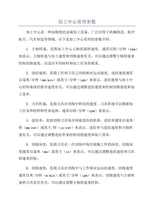 加工中心常用参数