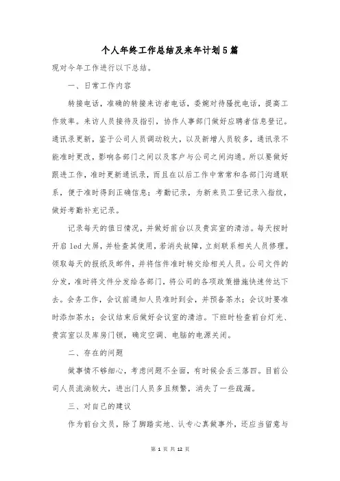 个人年终工作总结及来年计划5篇