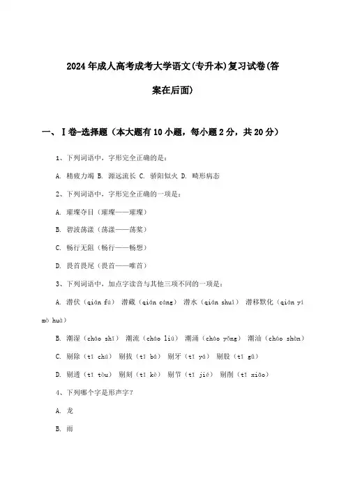 2024年成人高考成考(专升本)大学语文试卷及解答参考