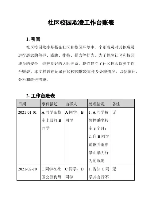 社区校园欺凌工作台账表