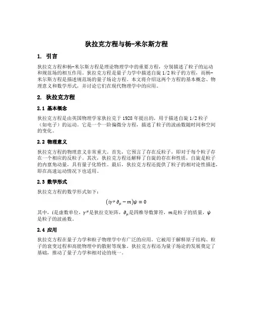 狄拉克方程 杨米尔斯方程