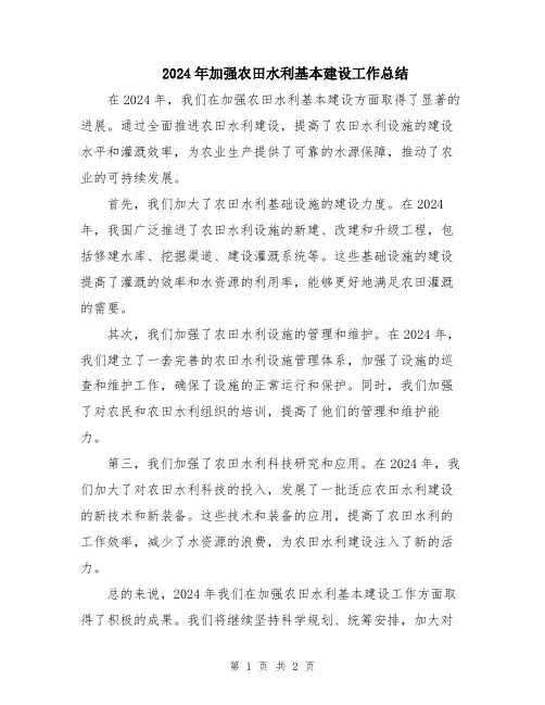 2024年加强农田水利基本建设工作总结