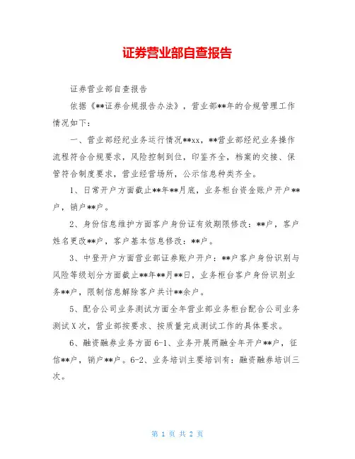 证券营业部自查报告